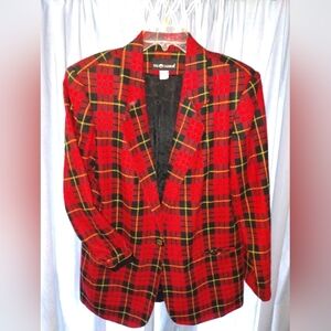 Red and Black Plaid Blazer Jacket